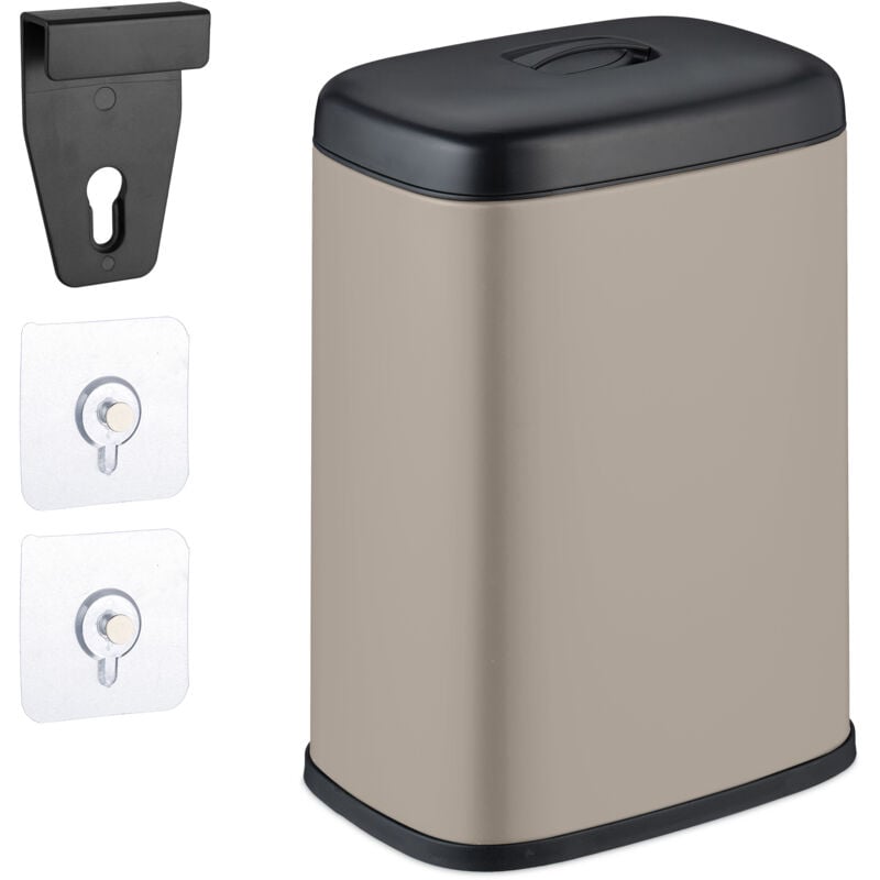 foto del prodotto cestino da bagno, con adesivo da muro o gancio per anta, pattumiera 5 l, secchio interno, in ferro, beige relaxdays
