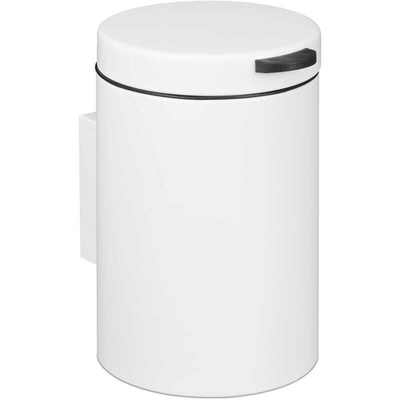 foto del prodotto cestino da bagno da muro, 3 l, chiusura automatica, secchio interno estraibile, bidone in acciaio inox, bianco relaxdays