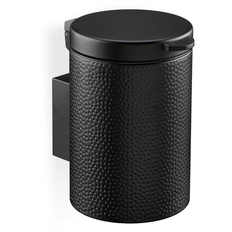 foto del prodotto cestino da bagno da muro, pattumiera 3 l, chiusura automatica secchio interno estraibile, in ferro, nero relaxdays