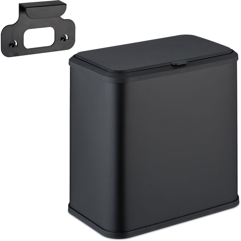 foto del prodotto cestino da bagno e cucina, pattumiera gancio per anta, secchio interno portarifitui 5l, ferro e plastica, nero relaxdays