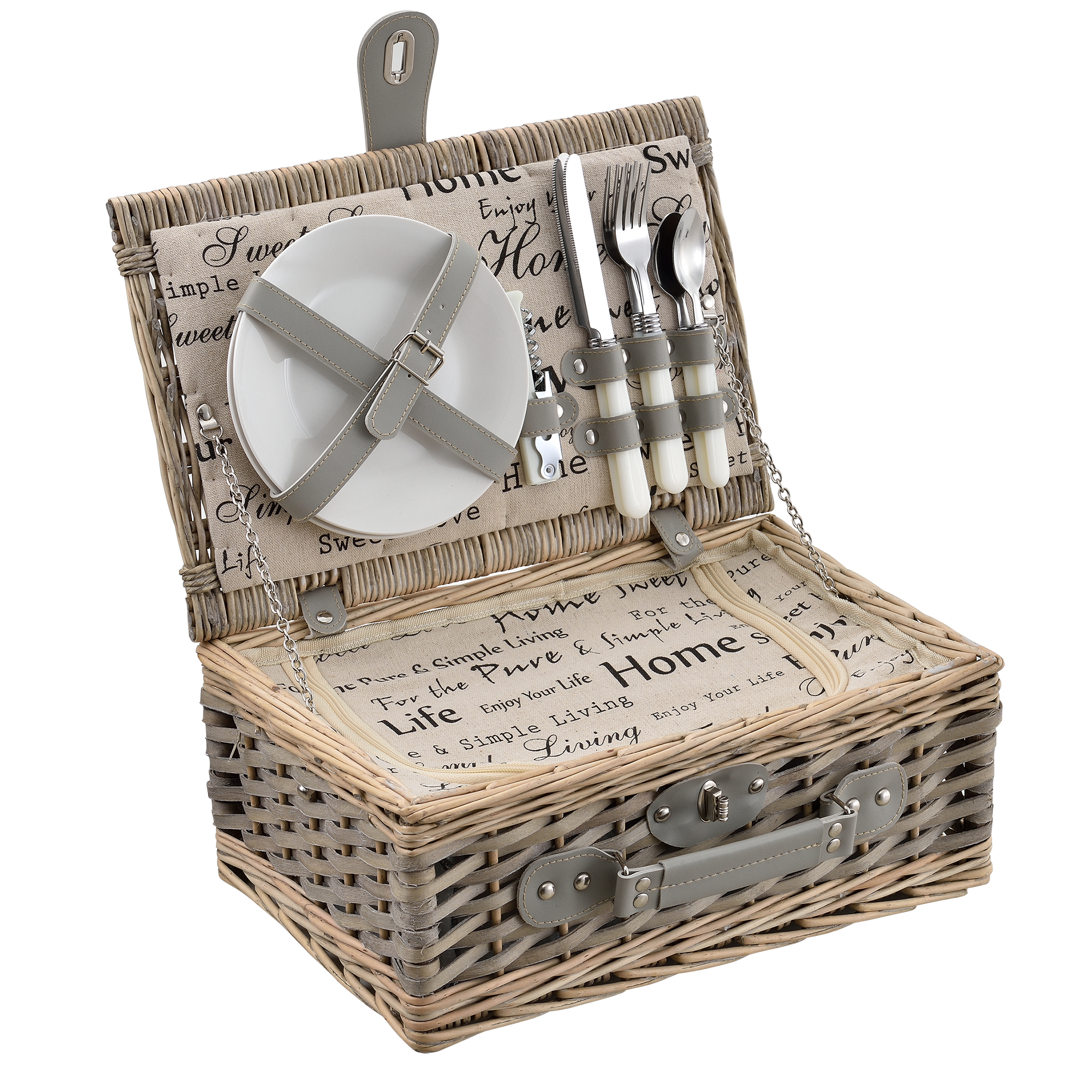 foto del prodotto cestino da picnic per 2 persone valigia picnic in rami di salice vintage interno fantasia casa.pro