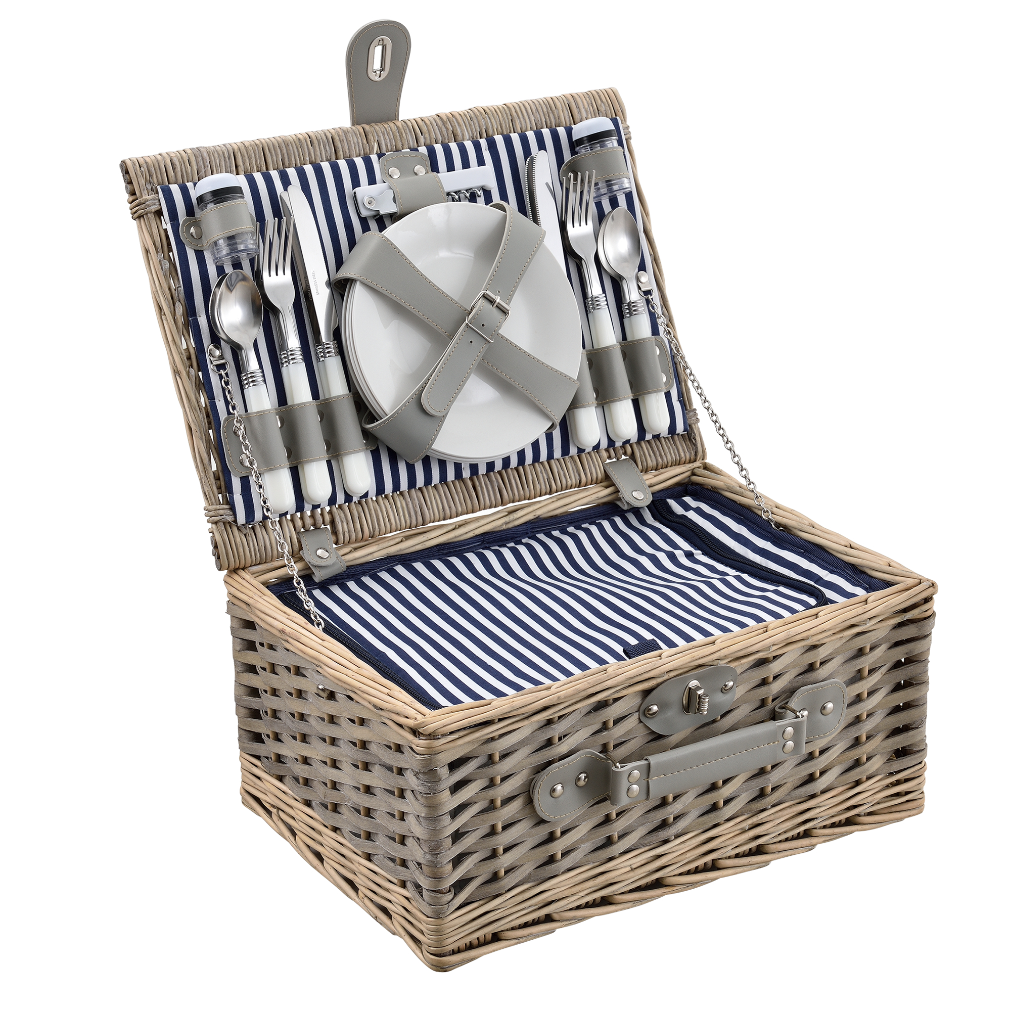 foto del prodotto cestino da picnic per 4 persone valigia picnic in rami di salice vintage interno blu bianco casa.pro
