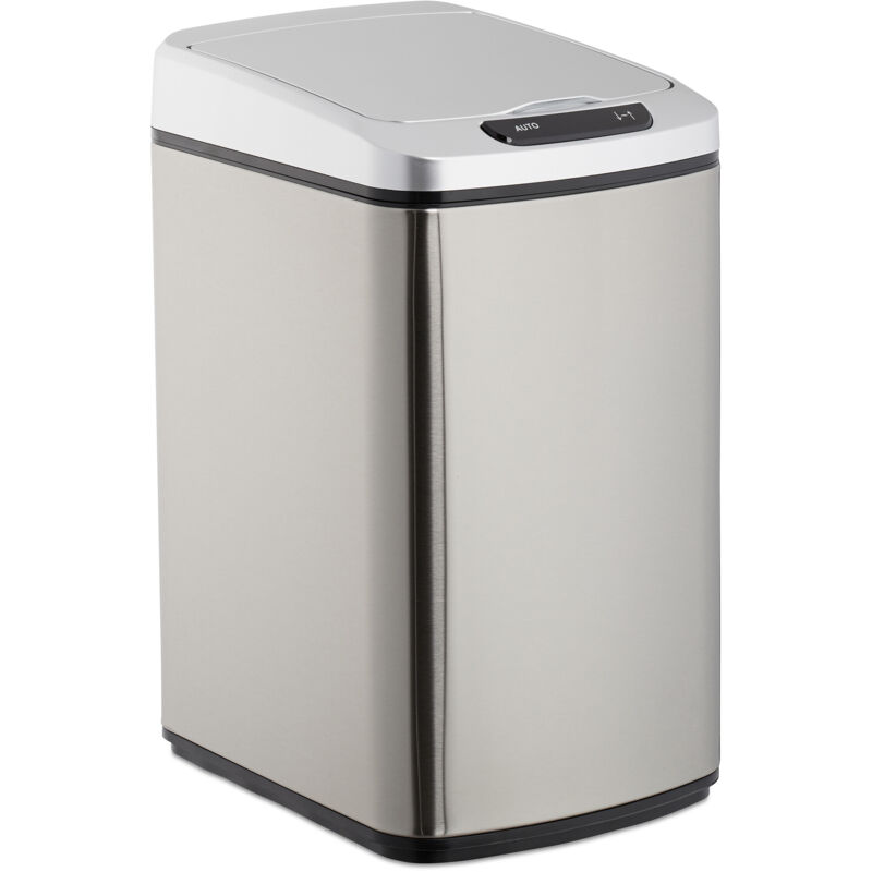 foto del prodotto cestino dei rifiuti con sensore, automatico 12 l, cesto rettangolare con coperchio secchio interno, argento relaxdays