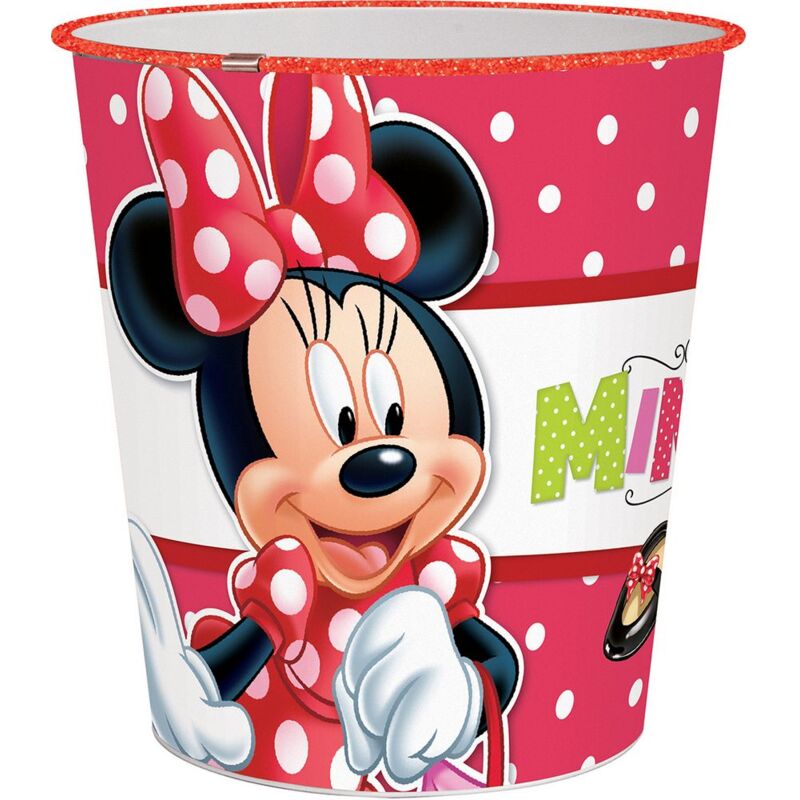 foto del prodotto cestino getta carte rosa a pois per bambine con minnie in plastica ideale per cameretta cantina e/o box dimensioni 20,5 x 16,5 x 23 cm - disney