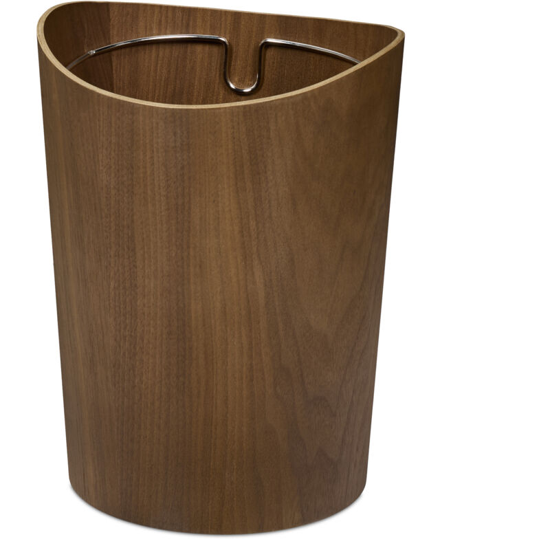 foto del prodotto cestino gettacarte in legno, pattumiera rotonda, anello per sacchetto rifiuti, cesto 9 l, hxd 30x23 cm marrone - relaxdays