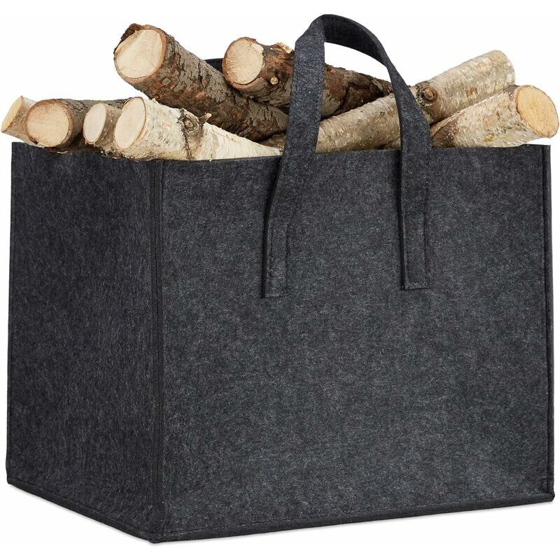 foto del prodotto cestino in feltro di legno, 2 manici, pieghevole, porta giornali, antracite, 34,5 x 43 x 36,5 cm,