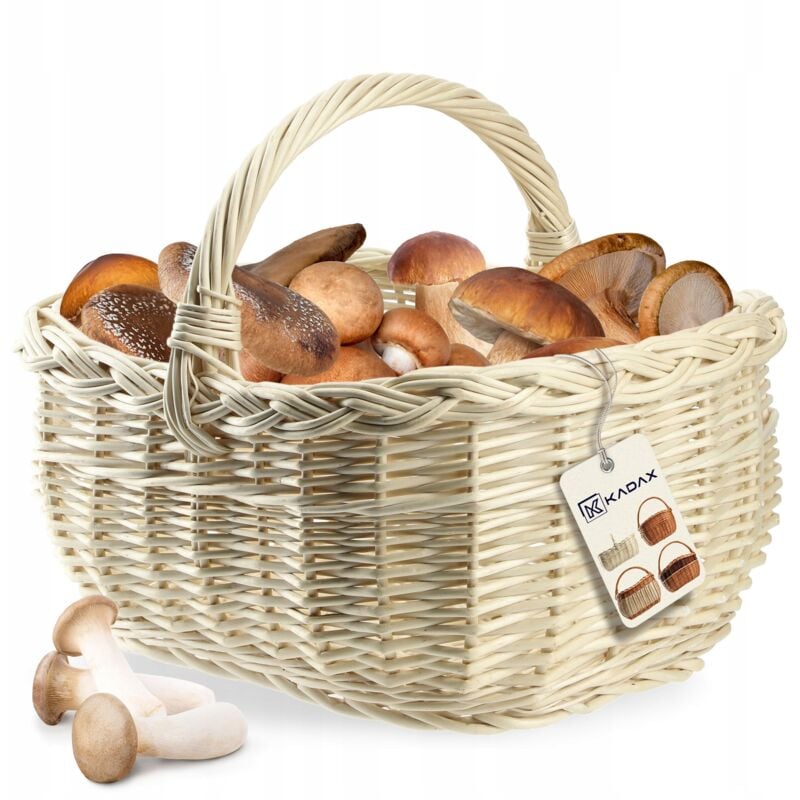 foto del prodotto cestino in vimini cesto per funghi shopping picnic frutta in vimini bianco grande - kadax