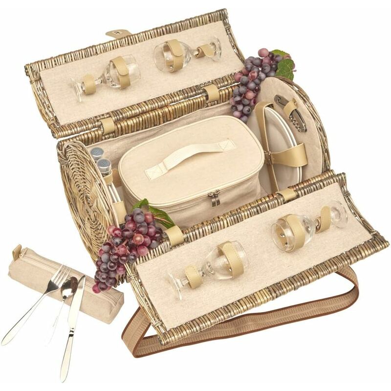 foto del prodotto cestino in vimini op ra per 4 persone di colore beige, completo con scomparto isotermico amovibile dimensioni 47 x 30 x 30 cm les jardins de la