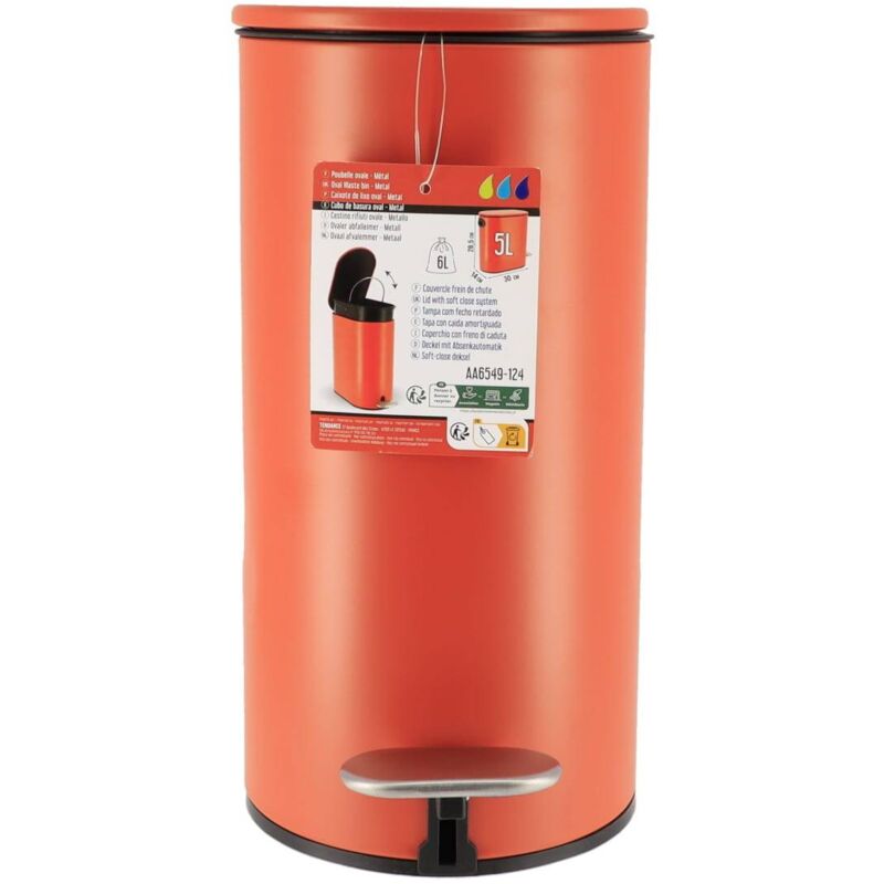 foto del prodotto cestino ovale da 5l con freno a pedale in acciaio inox terre de sienne tendance