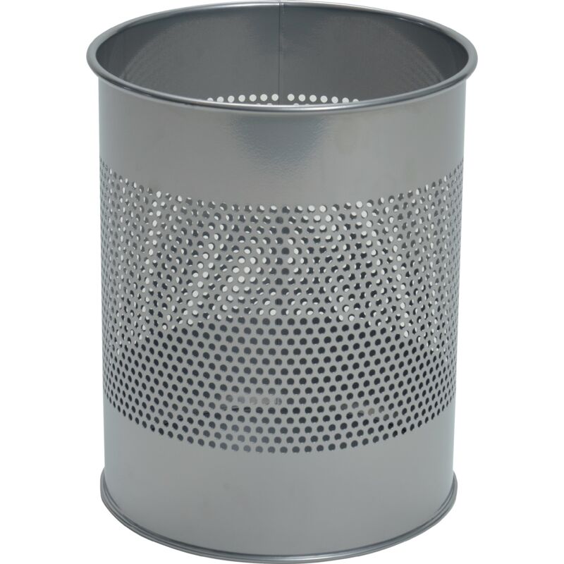 foto del prodotto cestino per la carta 15l h315x 260mm in lamiera d acciaio forata, verniciata a polvere, argento metallizzato durable ur