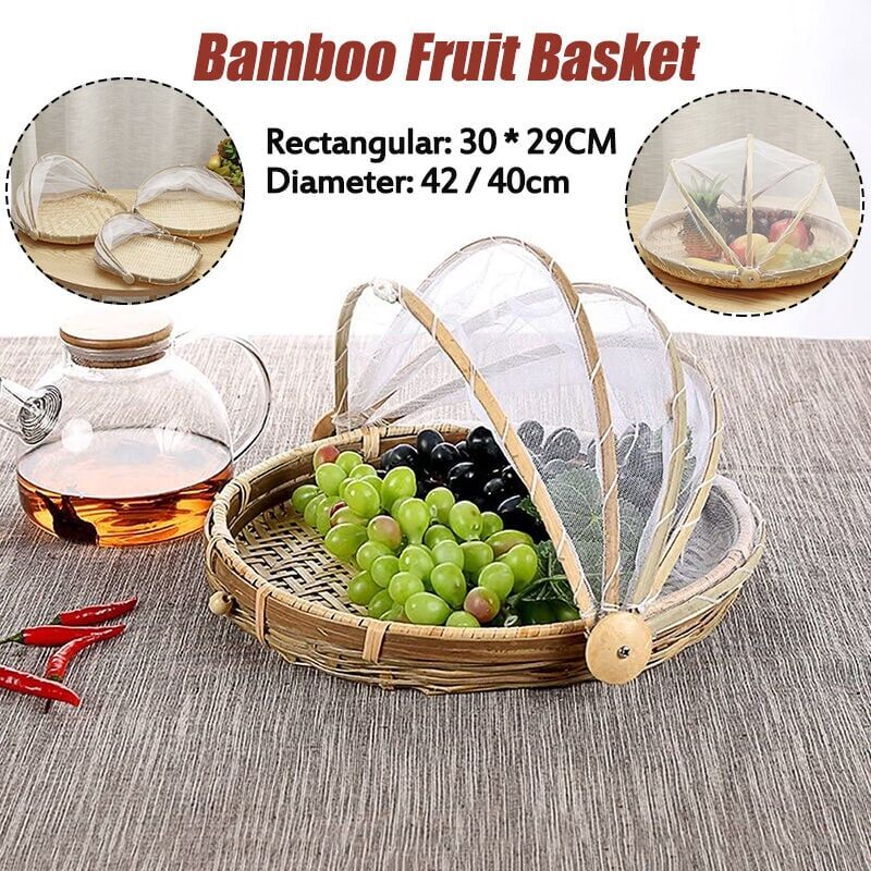 foto del prodotto cestino per la frutta in bamb con coperchio anti zanzare 42x29 cm 