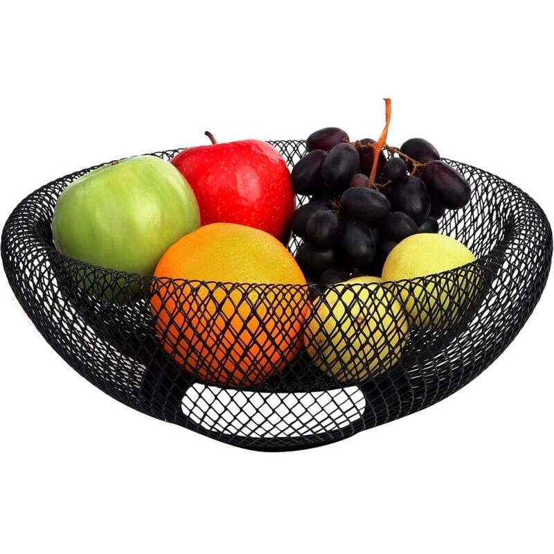 foto del prodotto cestino per la frutta in metallo nero 24 cm cestino decorativo per frutta, verdura e pane per cucina, casa, centrotavola e ripiani