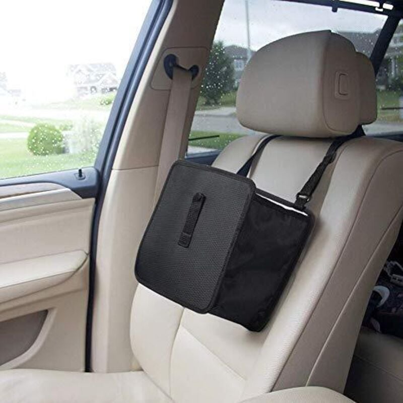 foto del prodotto cestino per rifiuti da auto organizzatore, cestino per rifiuti da auto impermeabile, sacco della spazzatura, organizzatore contorno nero grigio