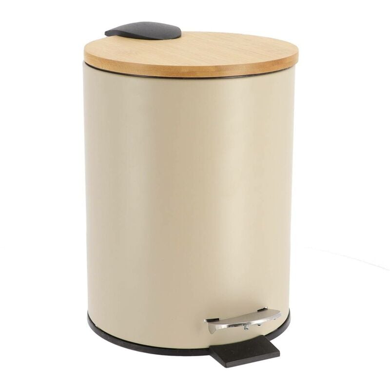 foto del prodotto cestino per rifiuti in metallo da 2,5 l con freno a caduta taupe bamboo tendance