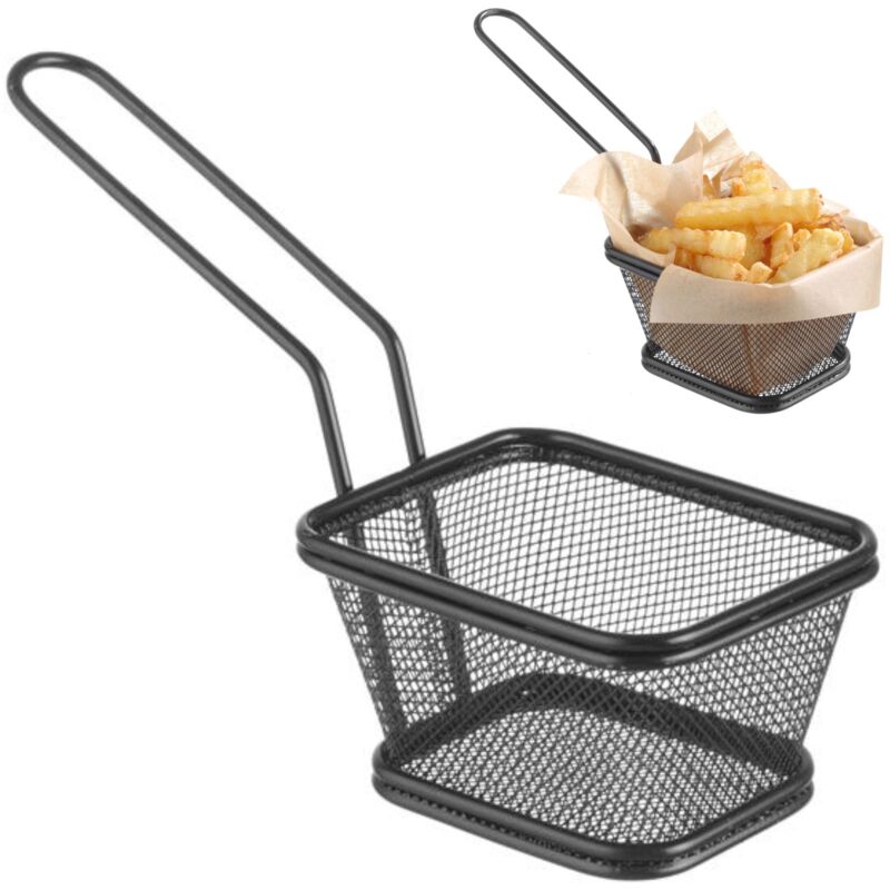 foto del prodotto cestino per servire snack di patatine fritte con manico nero 105x90x60 mm hendi 425671