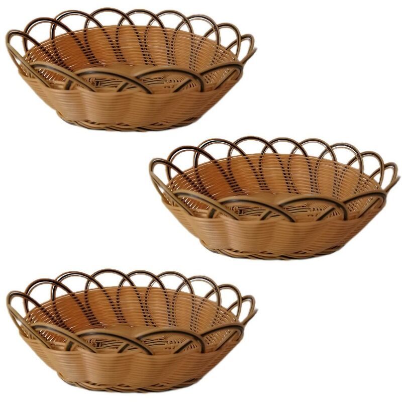foto del prodotto cestino porta oggetti cibi alimenti frutta secca pane per tavola da casa in plastica set da 3