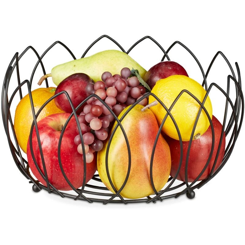 foto del prodotto cestino portafrutta, cesto centrotavola decorativo, fruttiera rotonda in filo di metallo, hxd 13x27 cm, nero, ferro, 1 pz relaxdays