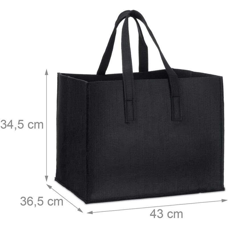 foto del prodotto cestino portalegna in feltro legno 2 manici pieghevoli portariviste 43 cm nero 1300024122