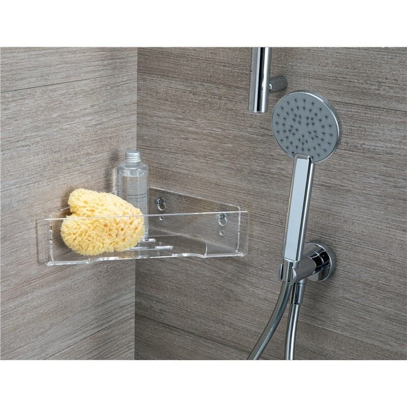 foto del prodotto cestino portaoggetti angolare plexiglass fissaggio a muro con viti