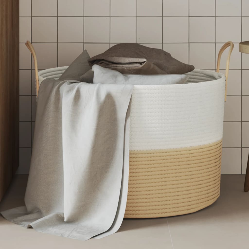 foto del prodotto cestino portaoggetti beige e bianco 51x33 cm in cotonecod mxl 84710
