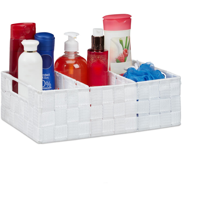 foto del prodotto cestino portaoggetti con scomparti, per i cosmetici da bagno, con impugnature hxlxp 10 x 32 x 21 cm, bianco relaxdays