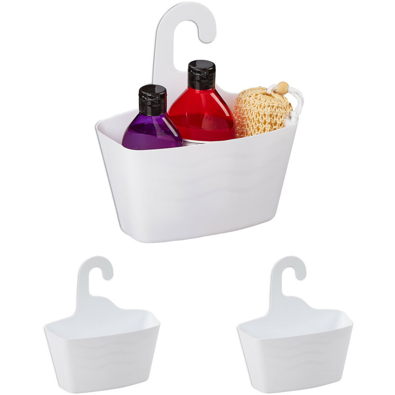 foto del prodotto cestino portaoggetti da doccia, set da 3, cestello sospeso, in plastica per shampoo, bagnoschiuma, bianco relaxdays
