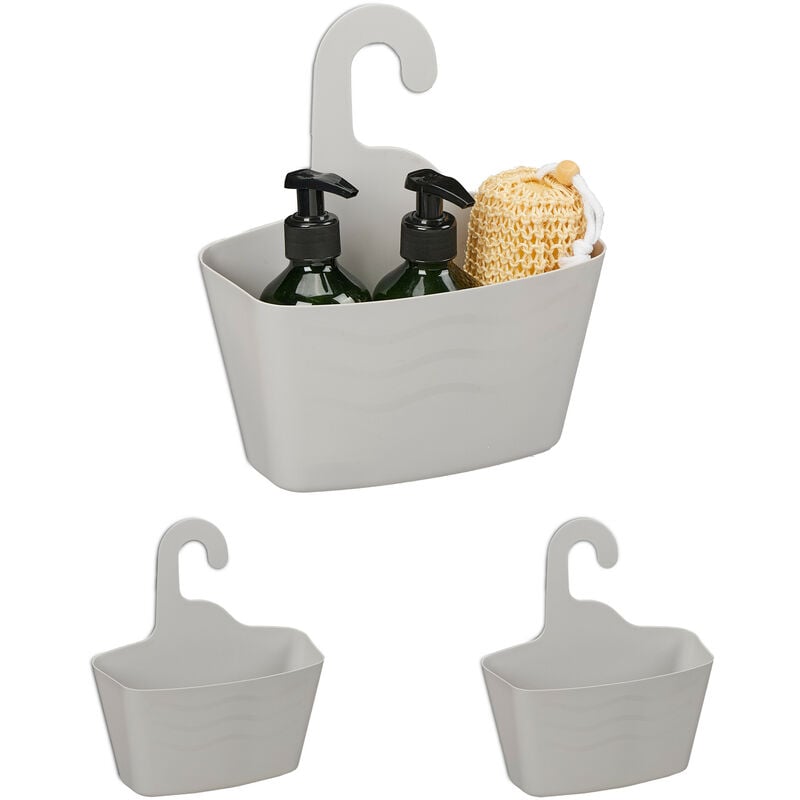 foto del prodotto cestino portaoggetti da doccia, set da 3, cestello sospeso, in plastica per shampoo, bagnoschiuma, grigio relaxdays