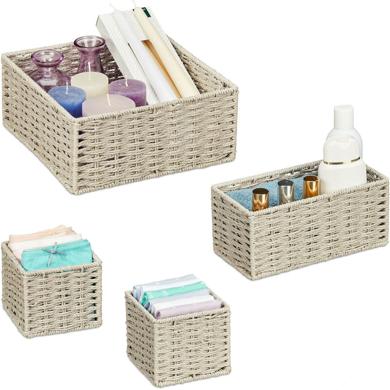 foto del prodotto cestino portaoggetti dal design intrecciato, set da 4, 3 misure, per bagno e armadio, corda di carta, grigio relaxdays