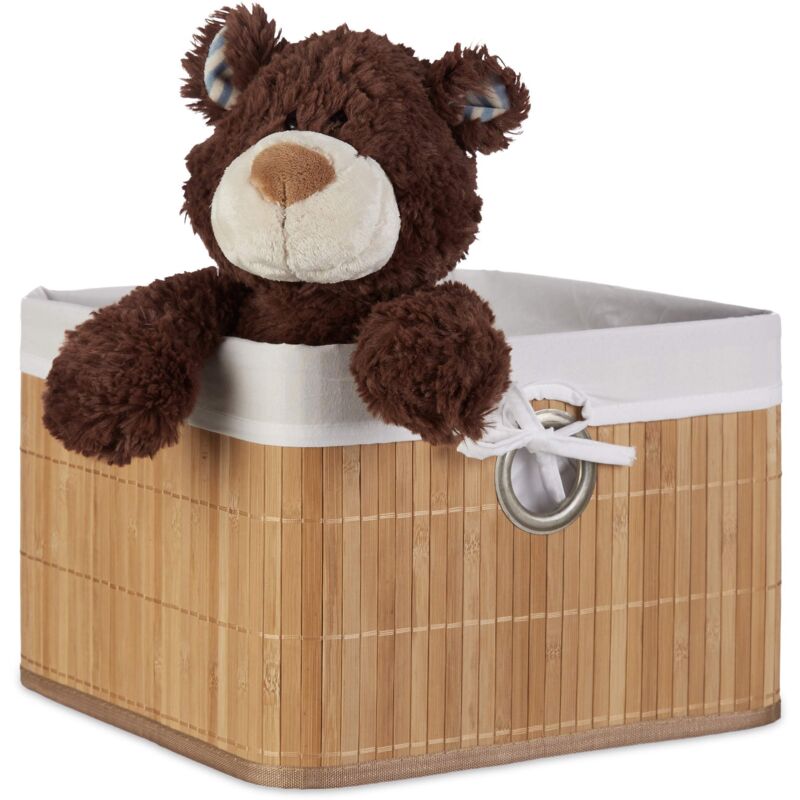 foto del prodotto cestino portaoggetti, fodera in tessuto, bamb , rettangolare, bagno, giochi, hlp 20x31x31 cm, legno naturale relaxdays