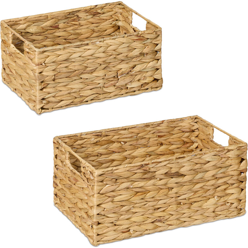 foto del prodotto cestino portaoggetti in giacinto d acqua intrecciato, set 2 cesti da bagno e armadio, aspetto vimini, naturale relaxdays
