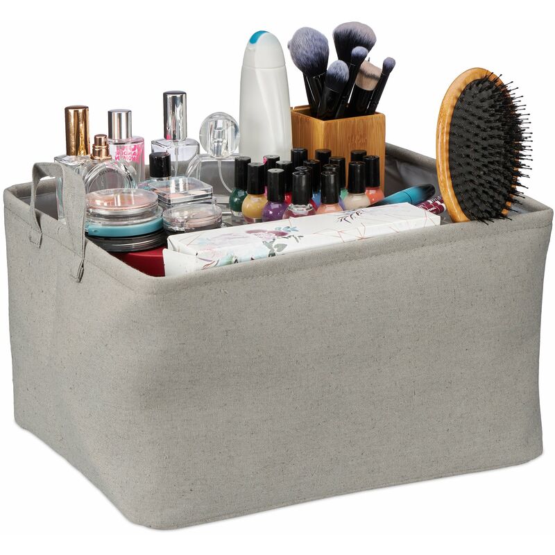 foto del prodotto cestino portaoggetti pieghevole, box per bagno, camera e cucina, hlp 30 x 48 x 38 cm, con manici, grigio relaxdays