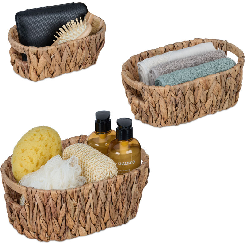 foto del prodotto cestino portaoggetti, set da 3, in giacinto d acqua, aspetto vimini, tre misure, da bagno e armadio, naturale relaxdays