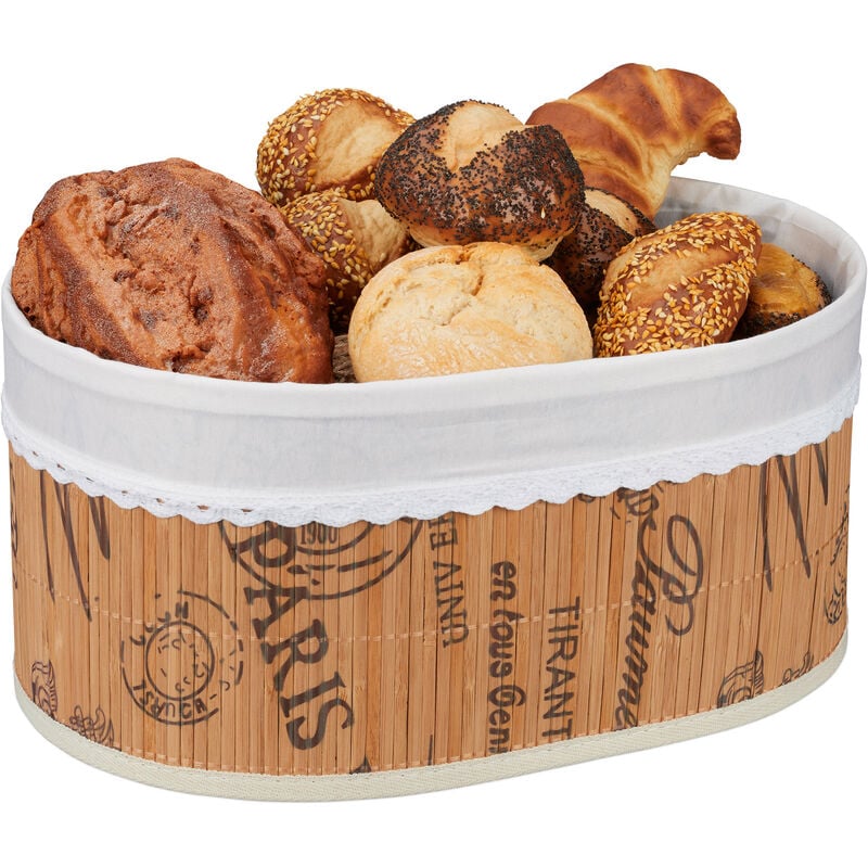 foto del prodotto cestino portapane, design paris hlp 16x34x23,5 cm, cesto in bamb porta frutta e croissant, marrone e bianco relaxdays