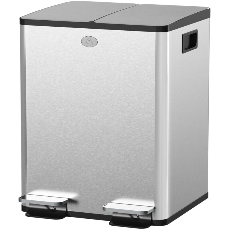 foto del prodotto cestino rifiuti a 2 sezioni da 20l in acciaio e pp 45.8x36x51.6 cm homcom