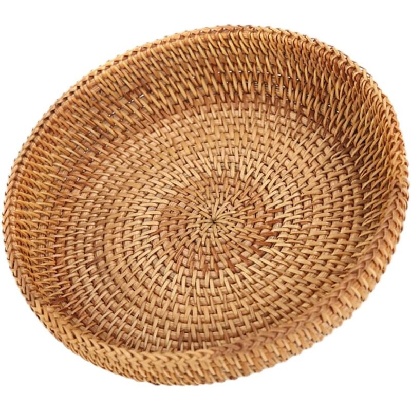 foto del prodotto cestino rotondo in rattan intrecciato, cestino per il pane, vassoio in vimini naturale, decorazione, cestino in vimini per conservare frutta,