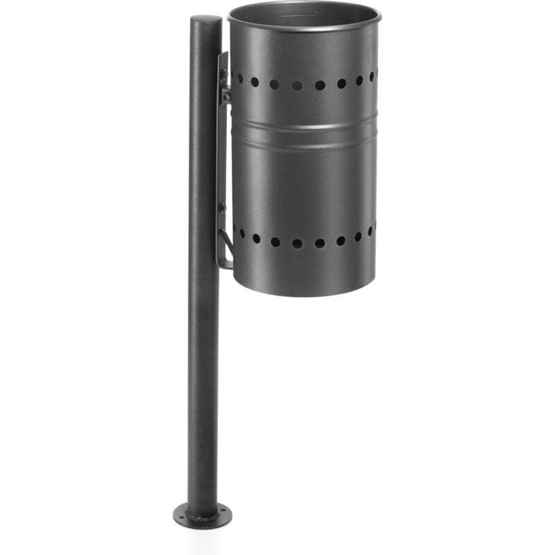 foto del prodotto cestino verniciato compreso di palo,staffa e cestino,con viterie,tappo in pvc nero,con piastra di base per tassellarla a terra