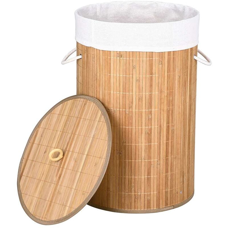 foto del prodotto cesto biancheria sporca pieghevole in bambu e tessuto portabiancheria con manici