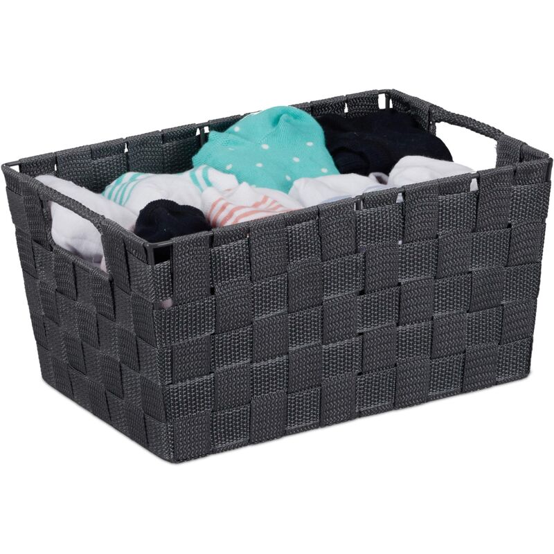 foto del prodotto cesto cestino portaoggetti, con manici, contenitore per scaffali e armadi, plastica, hlp 15,5 x 31 x 20,5 cm, grigio, ferro relaxdays