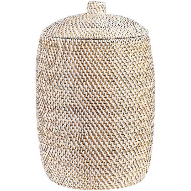 foto del prodotto cesto con coperchio in rattan naturale bianco 44 cm stile boho gadis