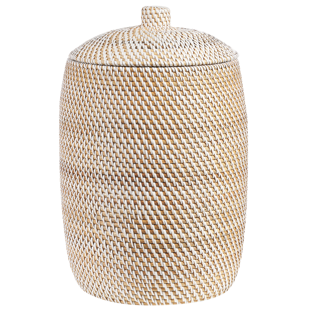 foto del prodotto cesto con coperchio in rattan naturale bianco 44 cm stile boho rustico bagno camera da letto