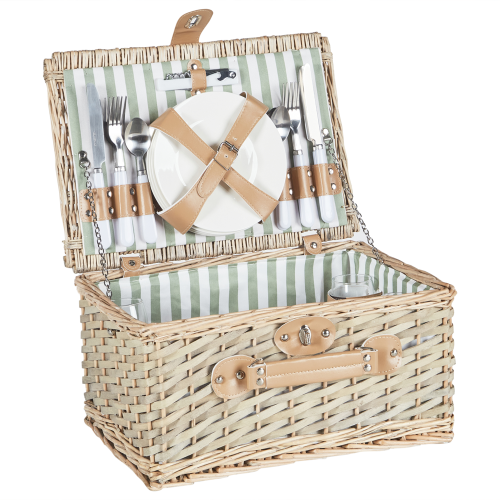 foto del prodotto cesto da picnic in vimini naturale per 4 persone con borsa frigo, bicchieri da vino e posate stile semplice elegante