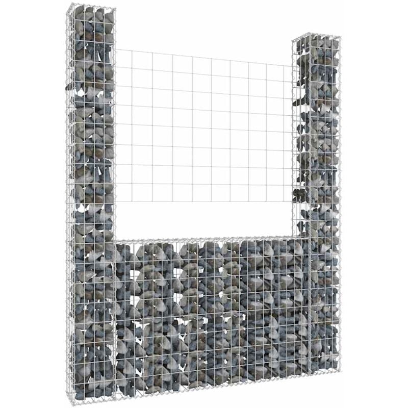 foto del prodotto cesto gabbione a u con 2 pali in ferro da giardino disponibili varie misure dimensioni 140 x 20 x 200 cm