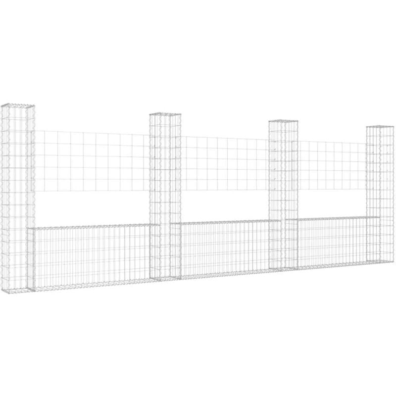 foto del prodotto cesto gabbione a u con 4 pali in ferro 380x20x150 cm vidaxl