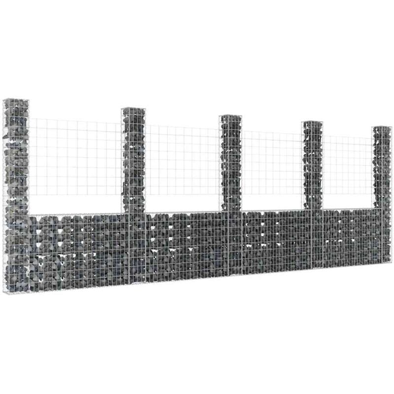 foto del prodotto cesto gabbione a u con 5 pali in ferro da giardino disponibili varie misure dimensioni 500 x 20 x 200 cm