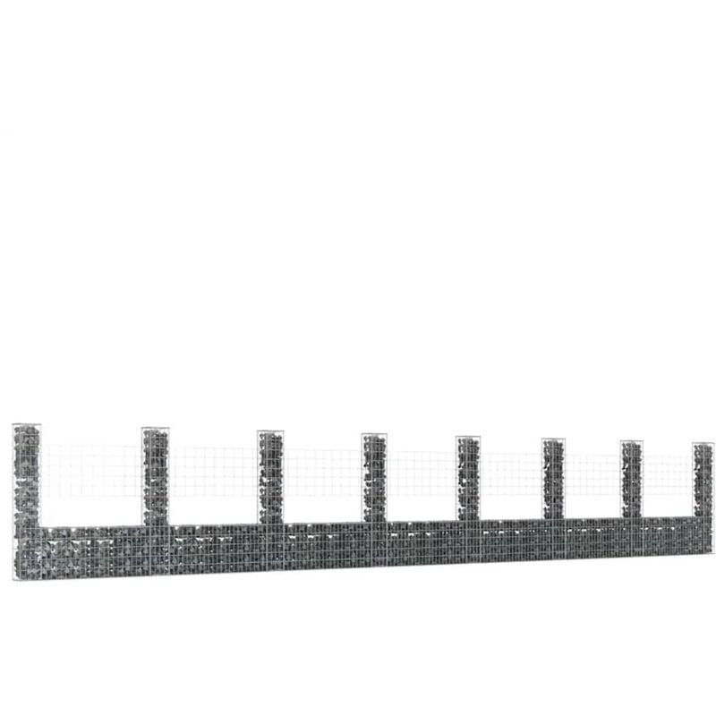 foto del prodotto cesto gabbione a u con 8 pali in ferro da giardino disponibili varie misure dimensioni 860 x 20 x 150 cm