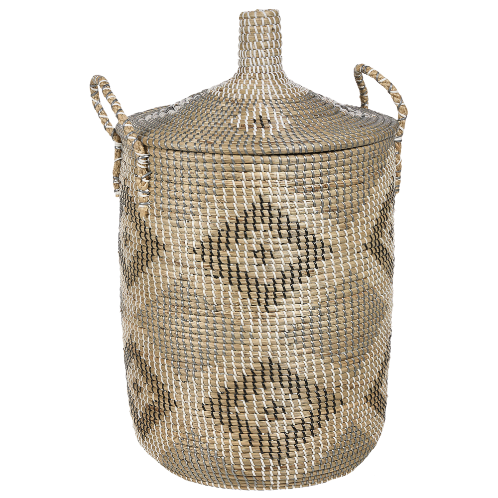 foto del prodotto cesto in seagrass naturale con manici coperchio intrecciato a mano accessorio per la casa immagazzinaggio motivo decorativo stile boho