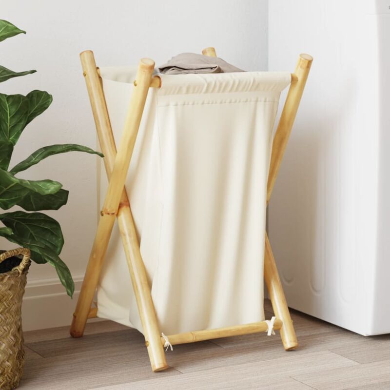 foto del prodotto cesto per biancheria bianco crema 41,5x36x63,5 cm in bamb vidaxl