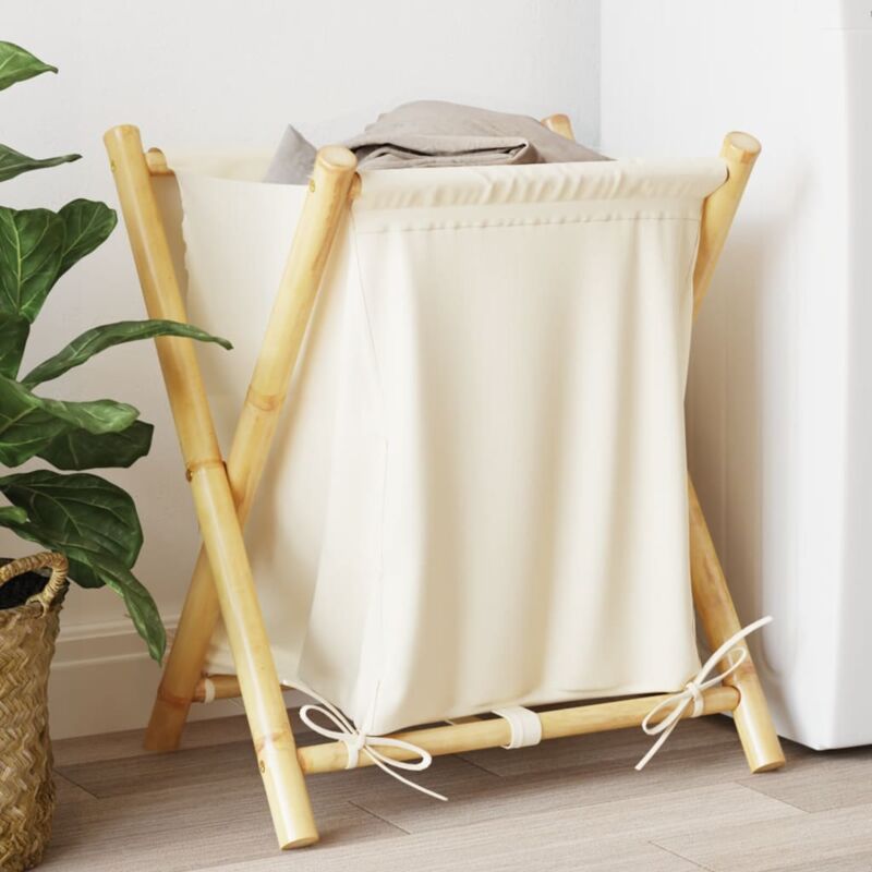 foto del prodotto cesto per biancheria bianco crema 45x55x63,5 cm in bamb vidaxl