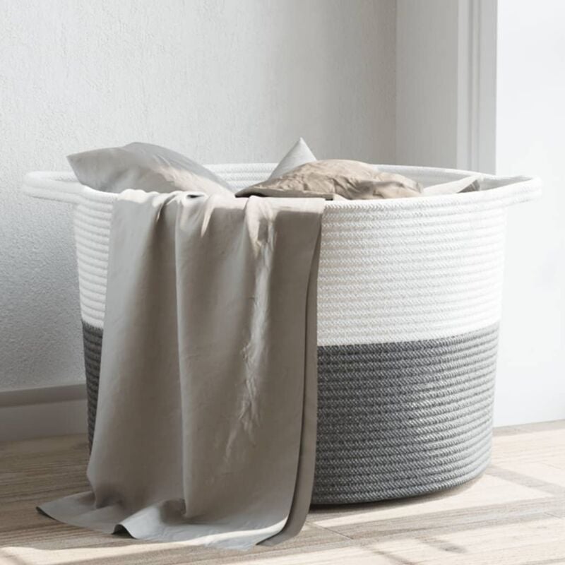 foto del prodotto cesto per biancheria grigio e bianco 55x36 cm in cotone vidaxl