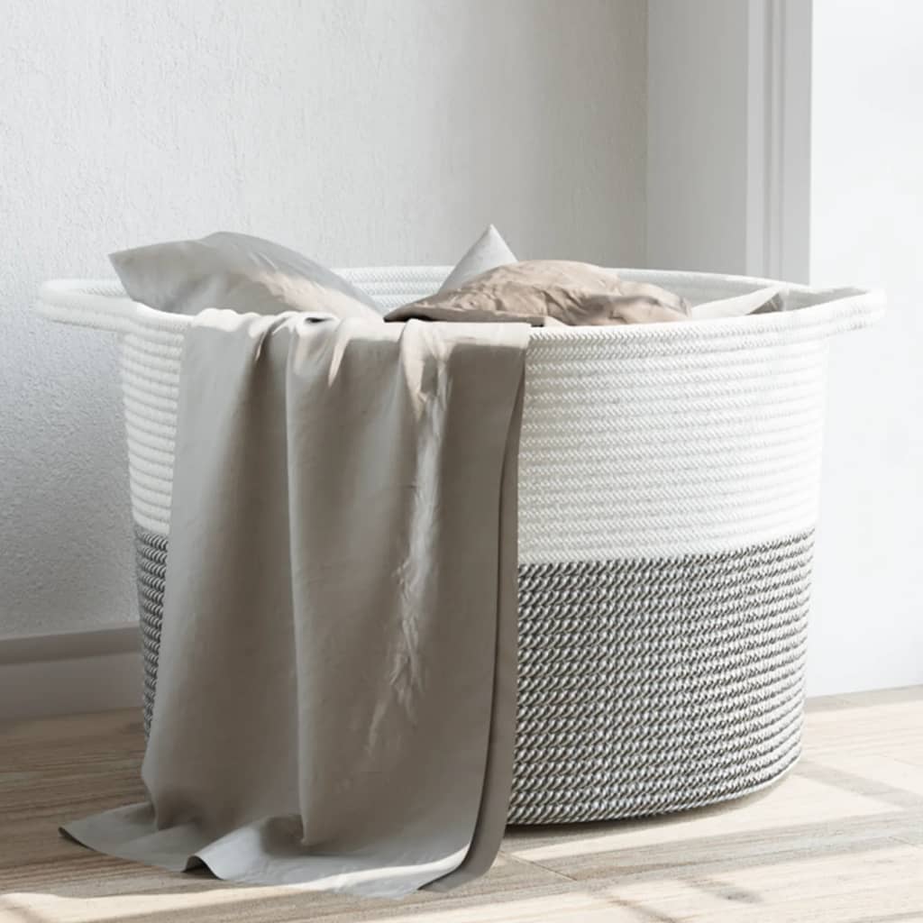 foto del prodotto cesto per biancheria grigio e bianco 55x36 cm in cotonecod mxl 84706